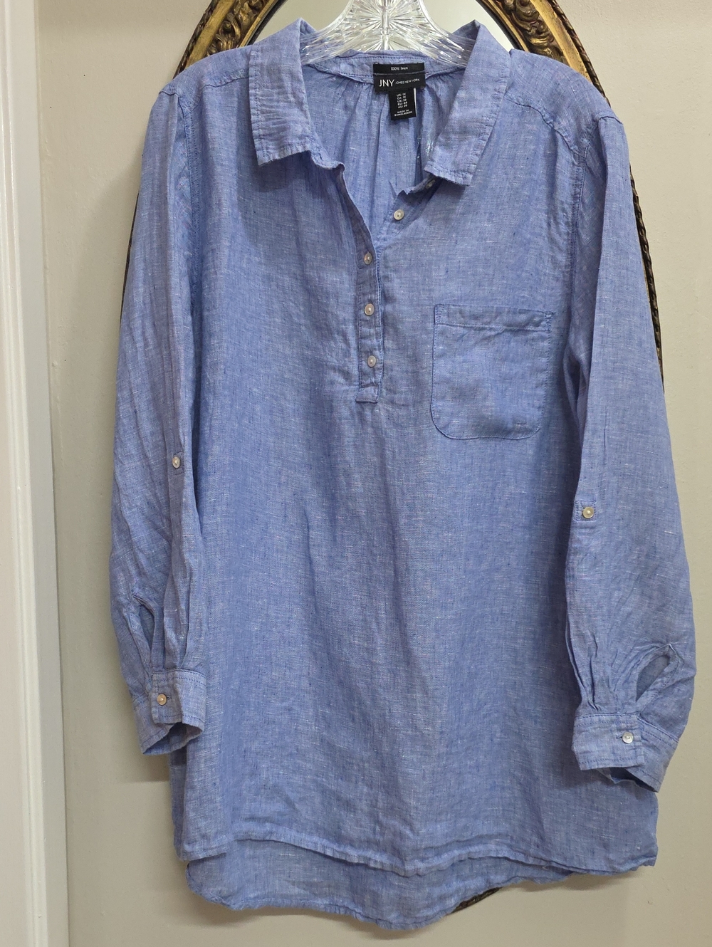 Jones New York Light Blue Womens Shirt Tunic 100% Linen Loose Breezy Fit Size 1X